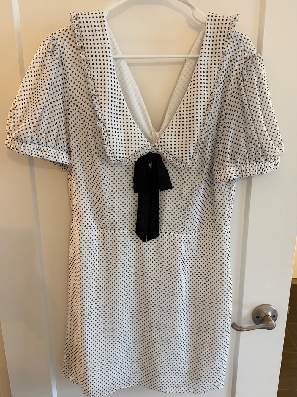 B Darlin White Polka Dot Mini Dress with Black Bow